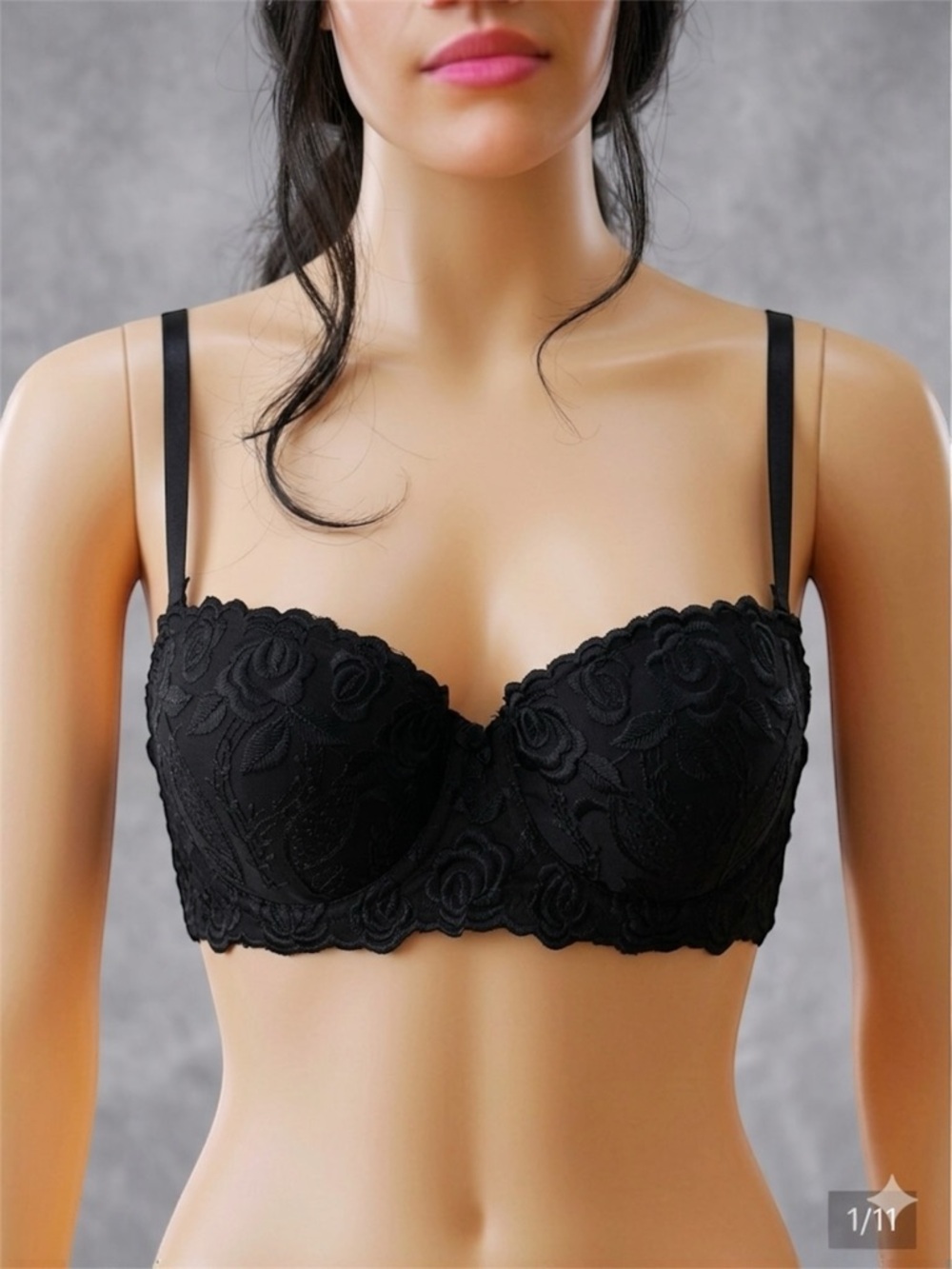 Maidenform Customize It Black Floral Embroidered Lace Demi Bra 34B Vintage
